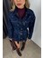 Lacivert Taş Detaylı Kemerli Denim Ceket 2