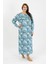 Kadın Büyük Beden Uzun Kol Mavi Anne Gecelik 1378 2