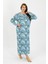 Kadın Büyük Beden Uzun Kol Mavi Anne Gecelik 1378 3