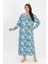 Kadın Büyük Beden Uzun Kol Mavi Anne Gecelik 1378 4