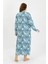Kadın Büyük Beden Uzun Kol Mavi Anne Gecelik 1378 5