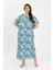 Kadın Büyük Beden Kısa Kol Mavi Anne Gecelik 1377 1