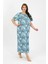 Kadın Büyük Beden Kısa Kol Mavi Anne Gecelik 1377 5