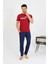 Erkek Pamuk Kısa Kol Pijama Takım Bordo 6875 1