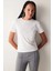 Jakarlı Beyaz Geniş Kalıp Günlük Kullanıma Uygun Nefes Alabilen Kumas Yapısı Bisiklet Yaka Boyfriend Örme Oversize T-Shirt 2
