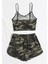 Kadın Kamuflaj Desenli Askılı Crop Top ve Şortlu Gecelik Takım 2