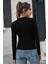 Kadın Siyah Uzun Kollu Fit Basic Crop Top Bluz 2