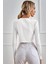 Kadın Beyaz Uzun Kollu Önden Bağlama Detaylı Crop Top Bluz 2