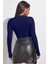 Kadın Lacivert Göğüs Dekolteli Uzun Kollu Cut Out Crop Top Bluz 3