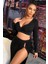 Kadın Siyah Uzun Kol Göğüs ve Göbek Dekolteli Fermuarlı Crop Top Bluz 5
