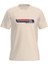 Bej Basklı Erkek Bisiklet Yaka T-Shirt 1