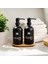Banyo Mutfak Sıvı Sabunluk Bambu Tepsili 500 ml Siyah Cam 2 Li Set 1