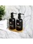 Banyo Mutfak Sıvı Sabunluk Bambu Tepsili 500 ml Siyah Cam 2 Li Set 2
