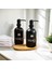 Banyo Mutfak Sıvı Sabunluk Bambu Tepsili 500 ml Siyah Cam 2 Li Set 3