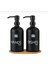 Banyo Mutfak Sıvı Sabunluk Bambu Tepsili 500 ml Siyah Cam 2 Li Set 4