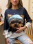 Grip&hug Kadın Uzun Kollu Bisiklet Yaka Köpek Baskılı Şardonlu Dalgıç Bluz 1