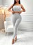 Grip&hug Kadın Uzun Kollu Straplez Şardonlu Kaşkorse Bluz Önü Düğmeli Ceket ve Tayt Pantolonlu Üçlü Takım 3