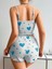 Desenli Ince Askı Kadın Şortlu Pijama Takım 4