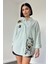 Grip&hug Yeşil Klasik Bedensiz Çizgili Poplin Nakışlı Gömlek 4
