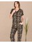Leopar Desenli Pijama Düğmeli Üst Kısa Kollu Pijama Takımı 12482 1
