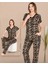 Leopar Desenli Pijama Düğmeli Üst Kısa Kollu Pijama Takımı 12482 3