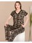 Leopar Desenli Pijama Düğmeli Üst Kısa Kollu Pijama Takımı 12482 3
