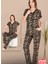 Leopar Desenli Pijama Düğmeli Üst Kısa Kollu Pijama Takımı 12482 4
