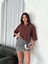 Grip&hug Crop Yakalı Gömlek Üç Çeyrek Sleeve Kol - Kahverengi 1