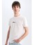 %100 Pamuk Slim Fit Dar Kesim Bisiklet Yaka Baskılı Kısa Kollu Tişört E3776AX25SM 1