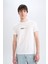 %100 Pamuk Slim Fit Dar Kesim Bisiklet Yaka Baskılı Kısa Kollu Tişört E3776AX25SM 3