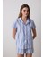 Travel Striped Gömlek Şort Mavi Pijama Takımı 1