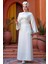 Saten Krem Tesettür Abiye Elbise 61592KR 4