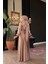 Saten Camel Tesettür Abiye Elbise 23821C 3