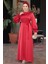 Saten Kırmızı Tesettür Elbise 62132K 3