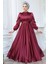 Saten Bordo Tesettür Abiye Elbise 23821BR 1