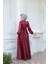 Saten Bordo Tesettür Abiye Elbise 23821BR 4