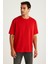 Erkek Kırmızı Oversize Bisiklet Yaka %100 Pamuk Düz Basic Yazlık T-Shirt 2