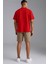 Erkek Kırmızı Oversize Bisiklet Yaka %100 Pamuk Düz Basic Yazlık T-Shirt 4