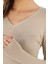 Yumuşak, Rahat ve Şık Viskon V Yaka Tişört-Bej 4