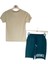Fancy Kids Erkek Çocuk İkili Takım Baskılı Bej T-Shirt Haki Şort 9-10 Yaş 5