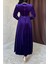 Mor Göğüs Altı Taşlı Elbise 3