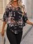 Kadın Kısa Kollu Yuvarlak Yaka Çiçek Baskılı Asimetrik Kesim Şifon Bluz 5