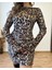 Kadın Uzun Kollu Kayık Yaka Leopar Baskılı Mini Elbise 1