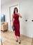 Fitilli Triko Elbise Maxi Uzun Boy - Bordo 2