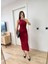 Fitilli Triko Elbise Maxi Uzun Boy - Bordo 4