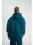 Unisex Double Oversize Kapşonlu Basic Sweatshirt - Koyu Deniz Yeşili 4