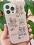 Apple iPhone 15 Pro Max Uyumlu Kılıf Simli Beyaz Gül Desenli Renkli Parlak Darbe Emici Kapak 3