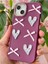 Apple iPhone 13/14 Kılıf Kamera Çıkıntılı Kalpli Fiyonk Desenli Bordo Yumuşak Silikon Kapak 5