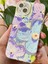Apple iPhone 13 Kılıf Renk Değiştiren Taşlı Kamera Lens Korumalı Mavi Çiçek Desenli Darbe Emici Kapak 2