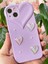 Apple iPhone 13 Kılıf Kalpli Inci Desenli Kalp Kamera Tasarımlı Lila Kamera Korumalı Silikon Kapak 2